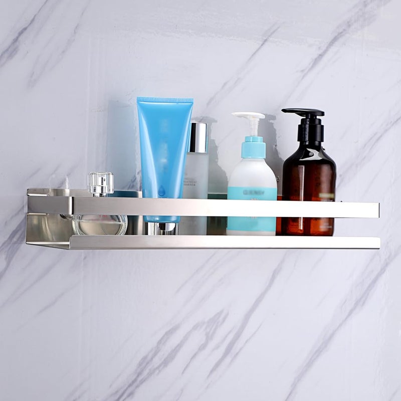 OwnMy Bathroom Shower Shelf Stainless Steel Bath Kitchen Basket Shower Caddy Rack, Rustproof Metal Bathroom Storage Floating Shelves Wall Mounted Shower Corner Rectangular Shelf - 16 Inch Silver - Image 3